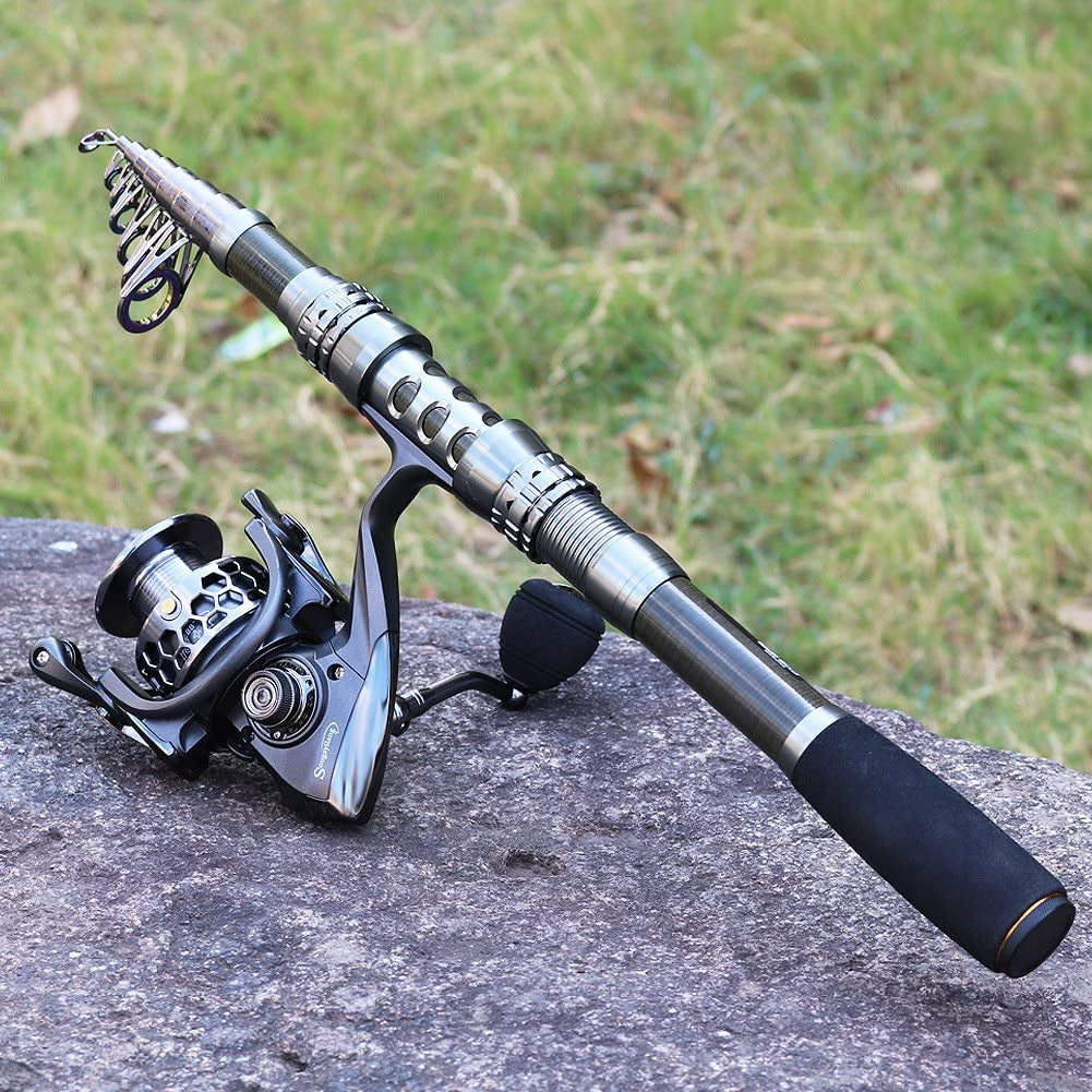 Fishing Rod Reel Combo with Telescopic Fishing Pole Spinning Reel Carrier Bag for Travel Saltwater Freshwater Fishing